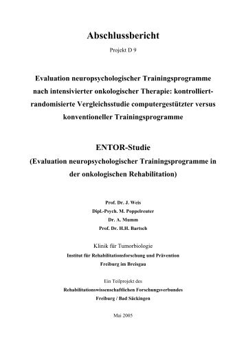 Evaluation neuropsychologischer Trainingsprogramme in der ...