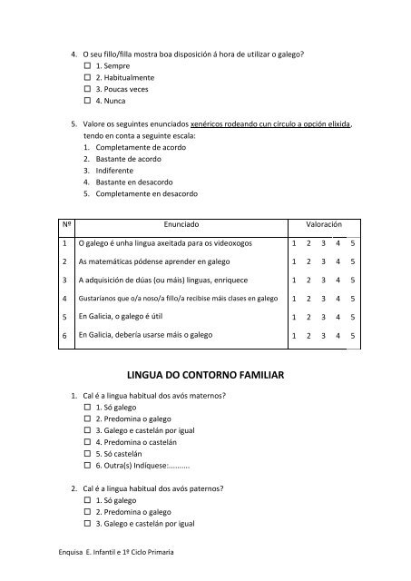 enquisa para os pais e nais do alumnado de educaciÃ³n infantil e 1Âº ...