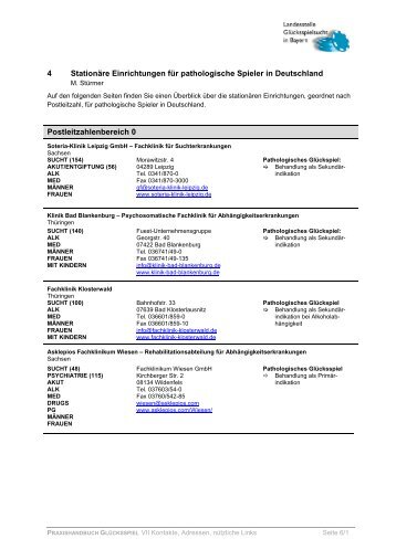 4 Stationäre Einrichtungen für pathologische Spieler in Deutschland ...