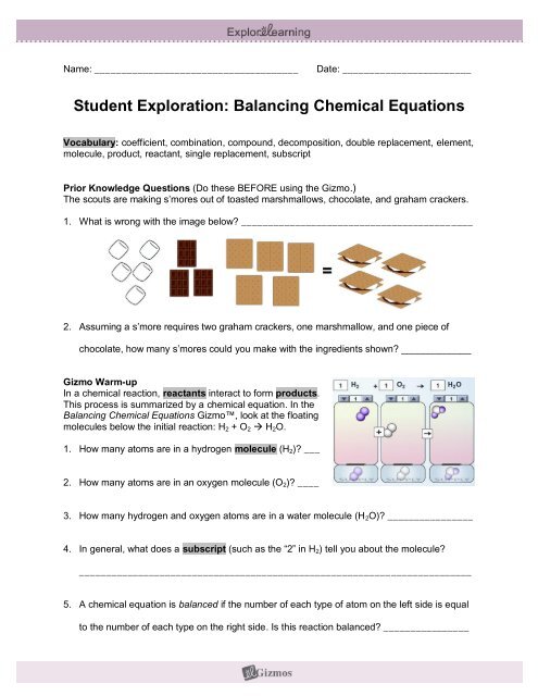 Gizmo Balancing Chemical Equations Answer Key - Tessshebaylo