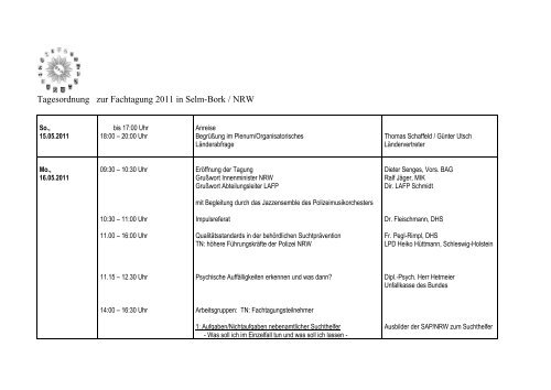 Tagesordnung zur Fachtagung 2011 in Selm-Bork / NRW - BAG-Sucht