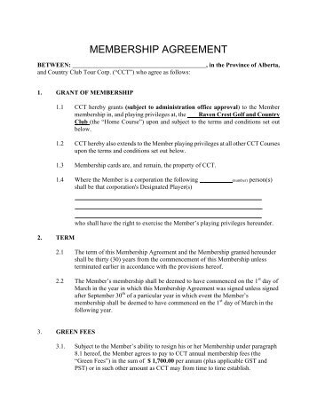 Membership Agreement - Country Club Tour