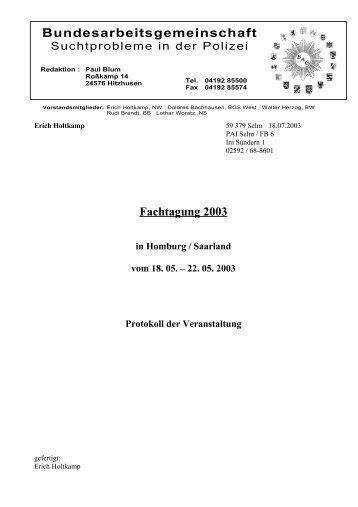 Fachtagung 2003 in Homburg / Saarland vom 18. 05. - BAG-Sucht