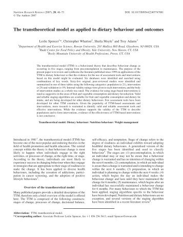 The transtheoretical model as applied to dietary behaviour and ...