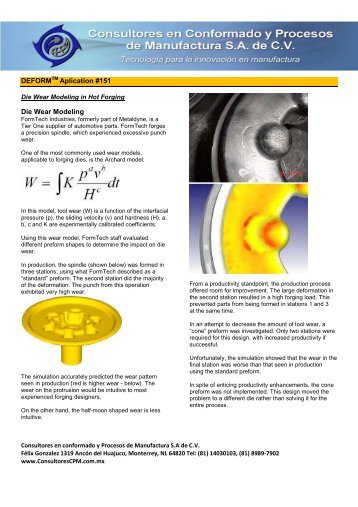 DEFORMTM AplicaciÃ³n 151 Die Wear Modeling in Hot Forging