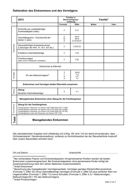 Berechnung des Einkommens - Schule Urtenen-SchÃ¶nbÃ¼hl