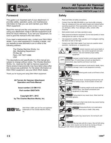 All Terrain Air Hammer Attachment Operator's Manual - Ditch Witch