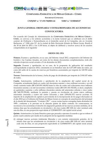 Junta General Ordinaria / Extraordinaria de Accionistas - Cemig