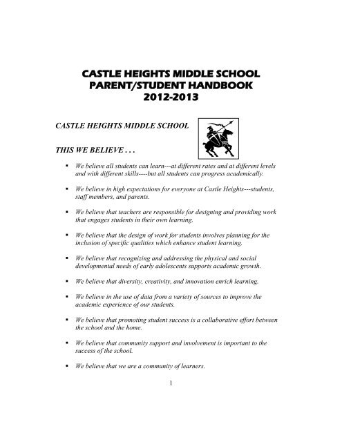 castle heights middle school parent/student handbook 2012-2013