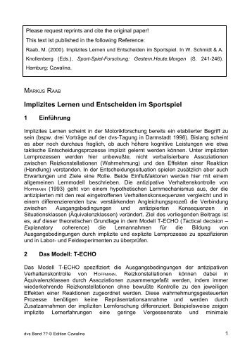 Implizites Lernen und Entscheiden im Sportspiel