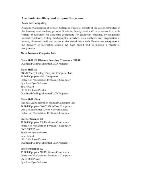 Course Catalog Bennett College