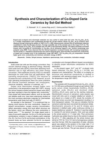 Synthesis and Characterization of Co-Doped Ceria Ceramics by Sol ...