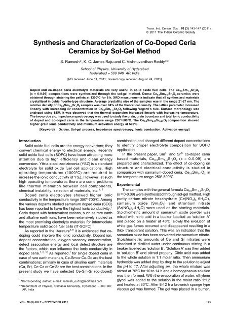 Synthesis and Characterization of Co-Doped Ceria Ceramics by Sol ...