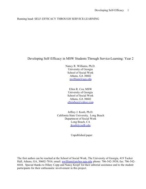 Developing Self-Efficacy in MSW Students Through Service-Learning