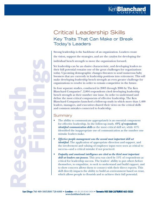 Critical Leadership Skills - Ken Blanchard