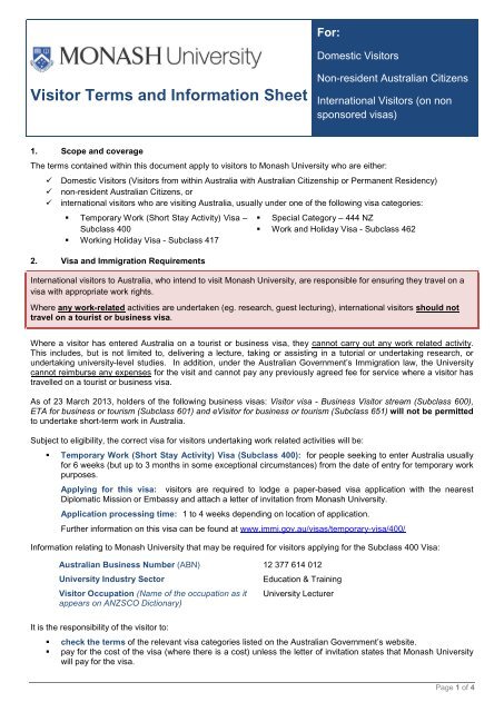 Visitor Terms and Information Sheet (Multi) - Adm.monash.edu ...
