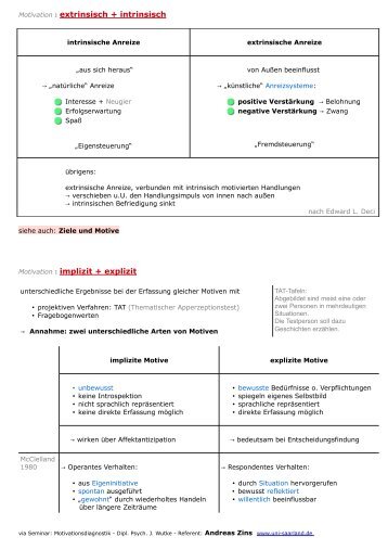 Motivation : extrinsisch + intrinsisch Motivation : implizit + explizit