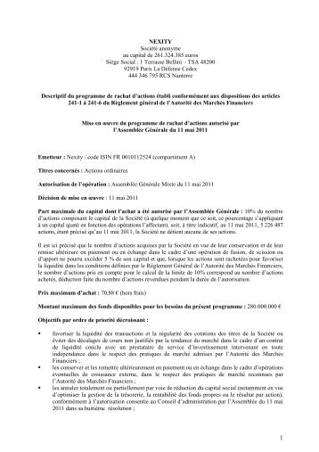 Descriptif programme rachat d'actions - 11 Mai 2011 - Nexity