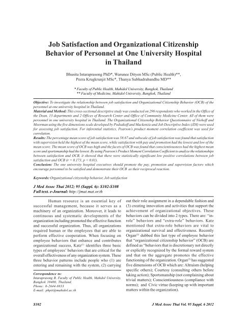 Job Satisfaction and Organizational Citizenship Behavior of ...