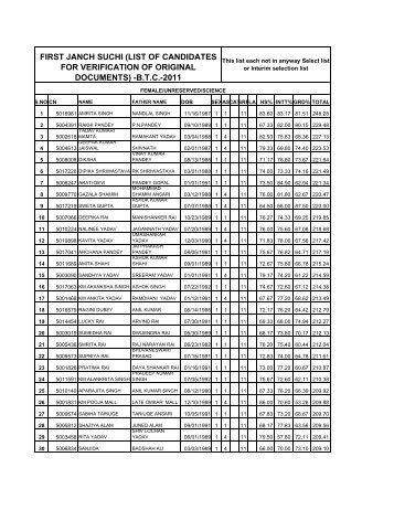 BTC 2011 First Verification List