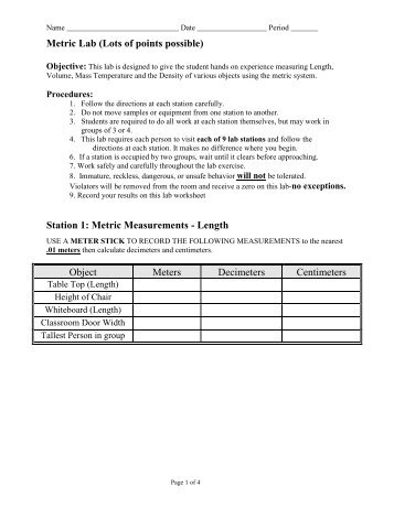 Metric Lab (Lots of points possible) Station 1: Metric ... - Mr.E Science