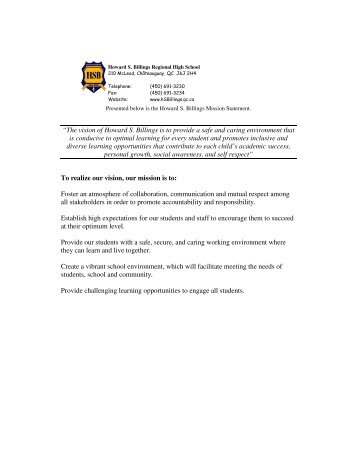 Student Handbook - Howard S. Billings Regional High School