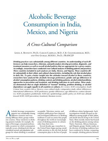 Alcoholic Beverage Consumption in India, Mexico, and Nigeria