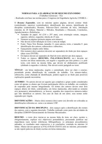 NORMAS PARA A ELABORAÃÃO DE RESUMO ... - LEB/ESALQ/USP