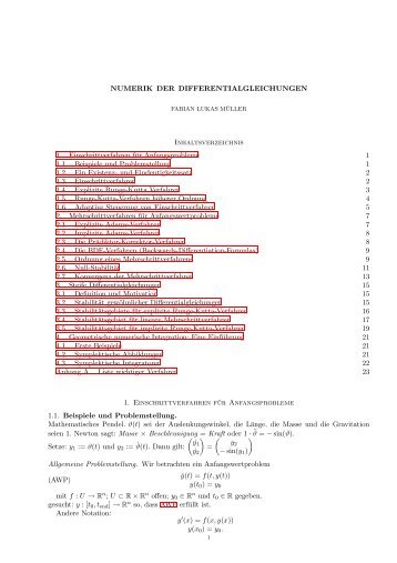 NUMERIK DER DIFFERENTIALGLEICHUNGEN Inhaltsverzeichnis ...