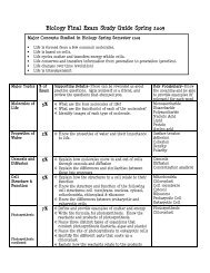 Biology Final Exam Study Guide Spring 2009