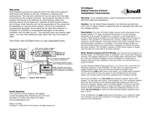 VC220pmi Digital Volume Control Installation ... - Knoll Systems