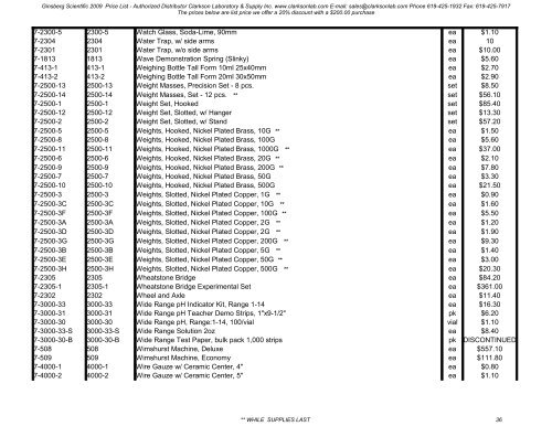 2009 Ginsberg Scientific Price List - Clarkson Laboratory and Supply