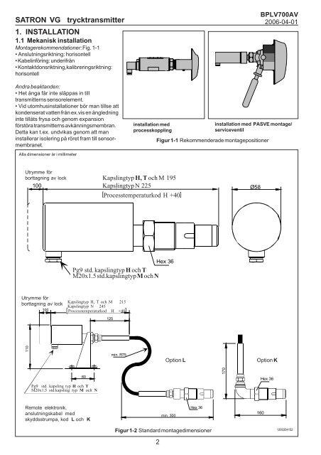 SATRON VG trycktransmitter Installations- och ... - webadmin1.net