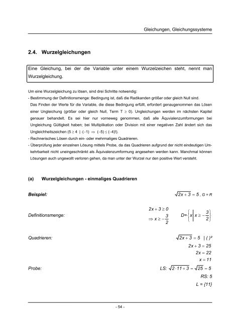 2. GLEICHUNGEN, GLEICHUNGSSYSTEME - Mathe Online