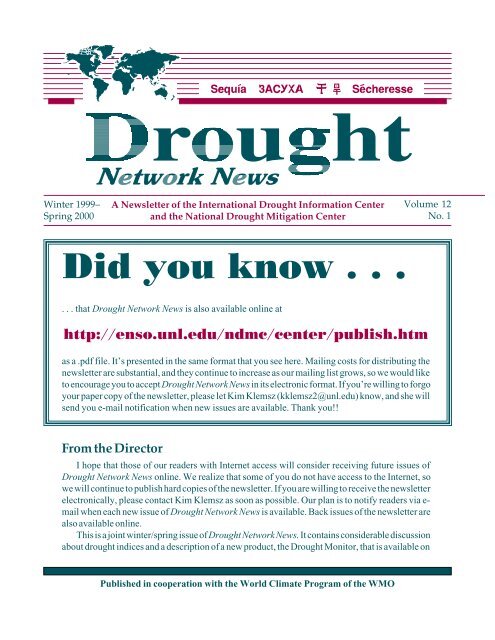 Did you know . . . - the National Drought Mitigation Center