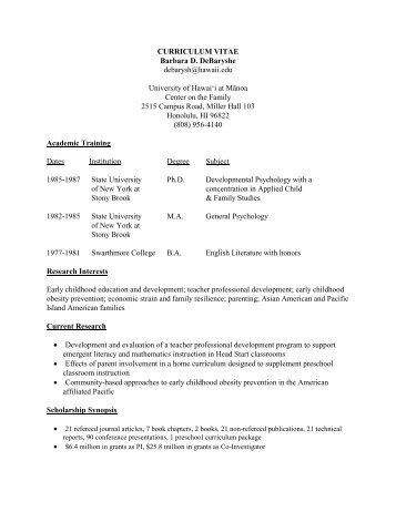 CURRICULUM VITAE - Center on the Family - University of Hawaii