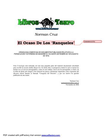 Cruz, Norman - El Ocaso De Los Ranqueles - Folklore Tradiciones