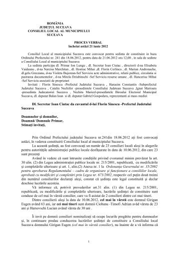 Proces verbal ÅedinÅ£a din 21 iunie 2012 - PrimÄria Municipiului ...