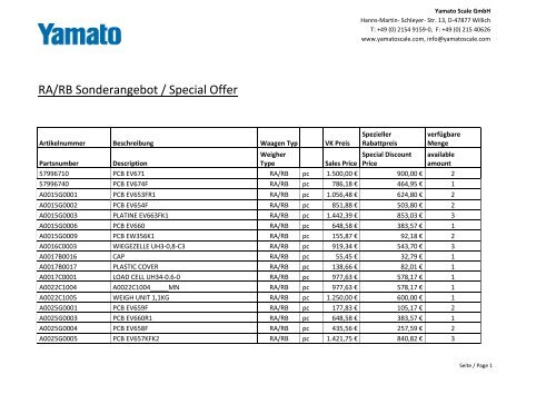 RA/RB Sonderangebot / Special Offer - Yamato Scale GmbH