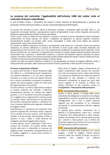 La cessione del contratto - Centro Studi Lavoro e Previdenza