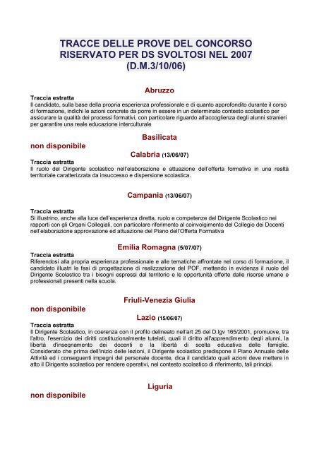 Tracce Delle Prove Del Concorso Riservato Per Ds