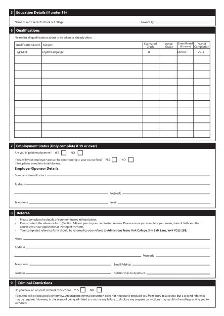 Application Form - York College