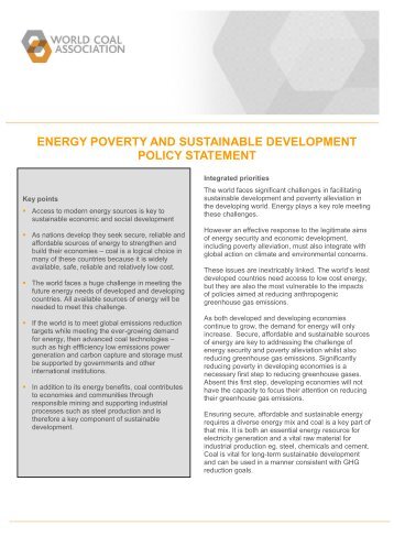 WCA Policy Statement on Energy Poverty and Sustainable