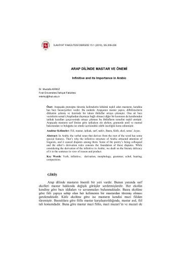 Arap Dilinde Mastar ve Ãnemi / Infinitive and its Importance ... - Portal