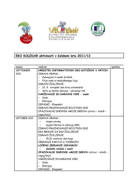 EKO KOLEDAR aktivnosti v Å¡olskem letu 2011/12 - vrtec-miskolin