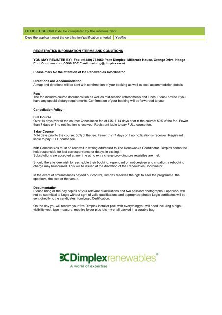 ACCREDITED SOLAR PV INSTALLER TRAINING COURSE - Dimplex