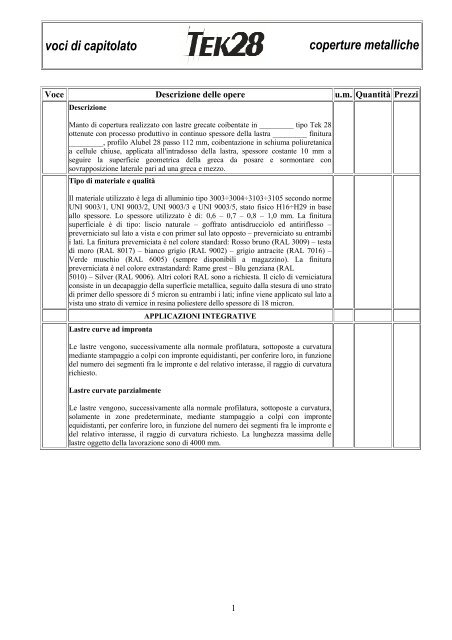 Capitolato lastra Tek 28 - Crocispa.it