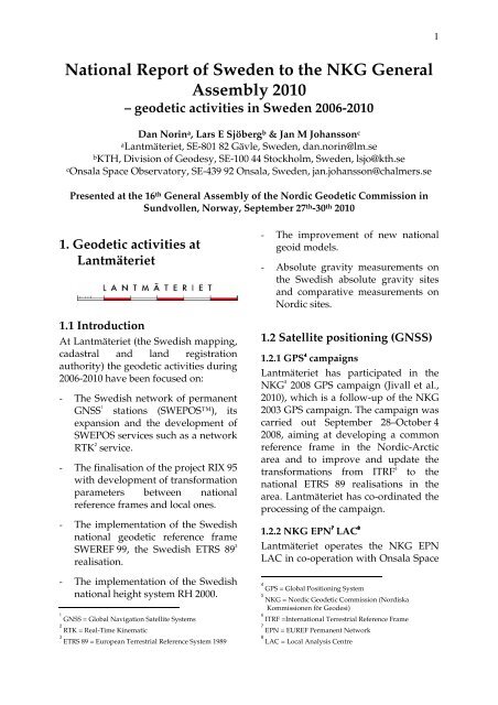 National Report of Sweden to the NKG General ... - LantmÃ¤teriet