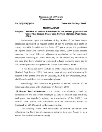 Revision of various Allowances in the revised pay ... - Finance