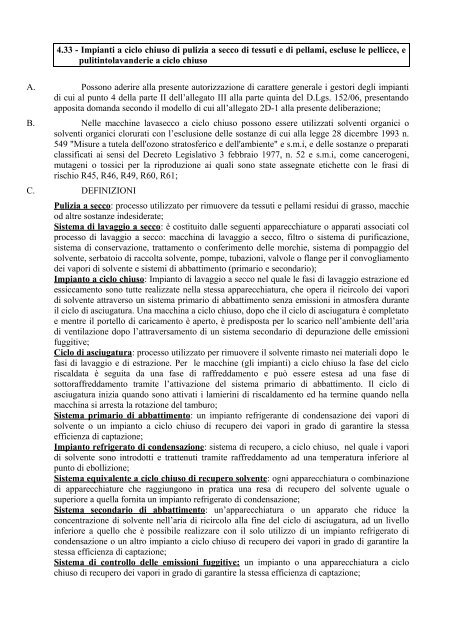 4.33 - Impianti a ciclo chiuso di pulizia a secco di tessuti e di pellami ...